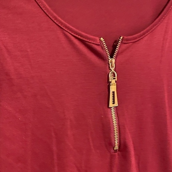Maroon Solid Color Zip Long Sleeve Top Size Small - Picture 4 of 5